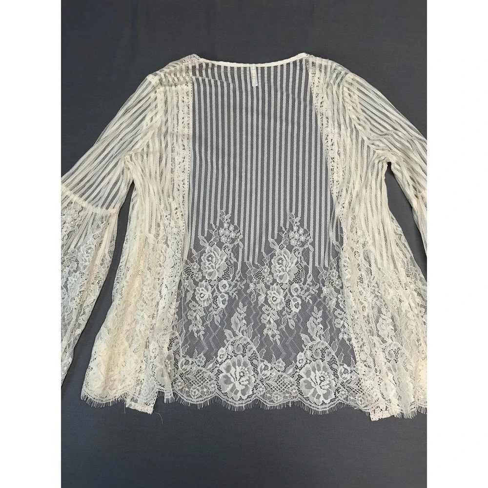 NWT* Ivory Lace Xhilaration Sheer Bell Sleeve Open Front Women's Cardigan XL - Picture 8 of 8